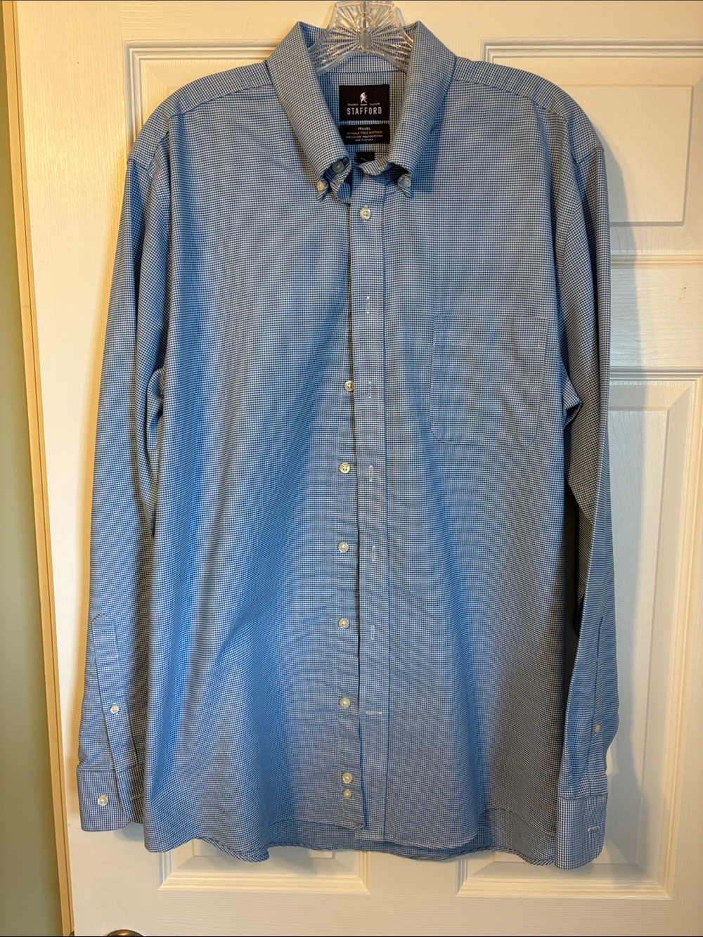 Stafford Light Blue Micro-Check Button-Up Dress Shirt neck 17, 36-37